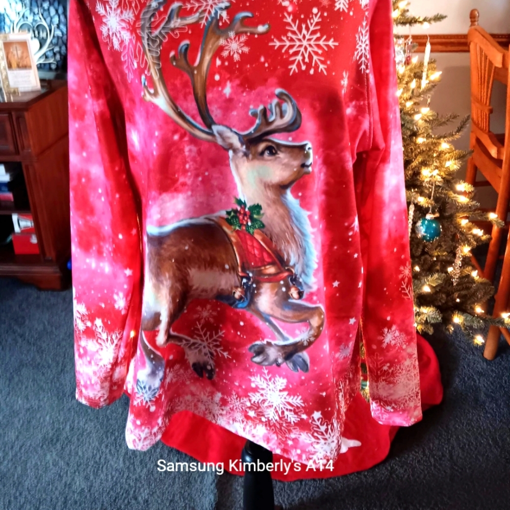 Festive Reindeer Long Sleeve Tee - Red /polyester/spandex